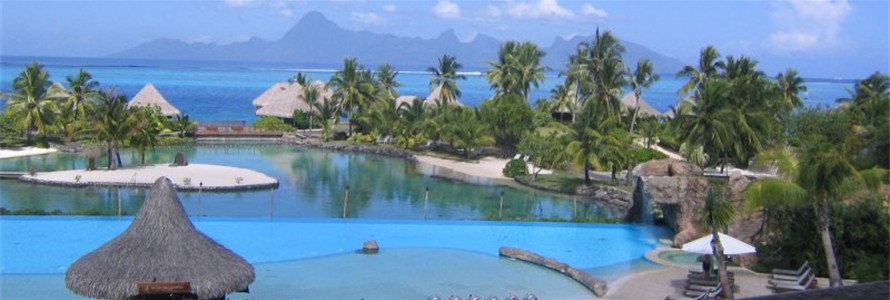 Tahiti Intercontinental with Moorea in the background.