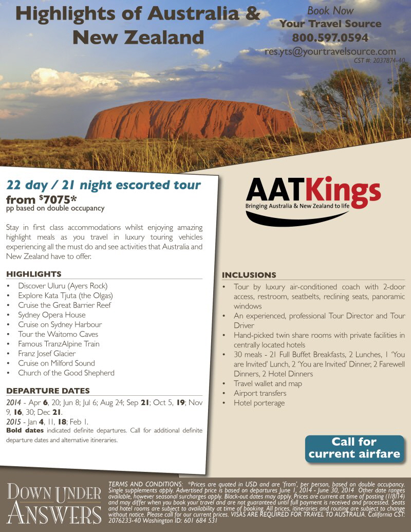 DUA AAT Kings Highlights of Aus & NZ 2014-Your Travel Source800