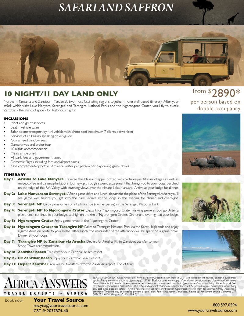 2014 Safari and Saffron package flyer-Your Travel Source800