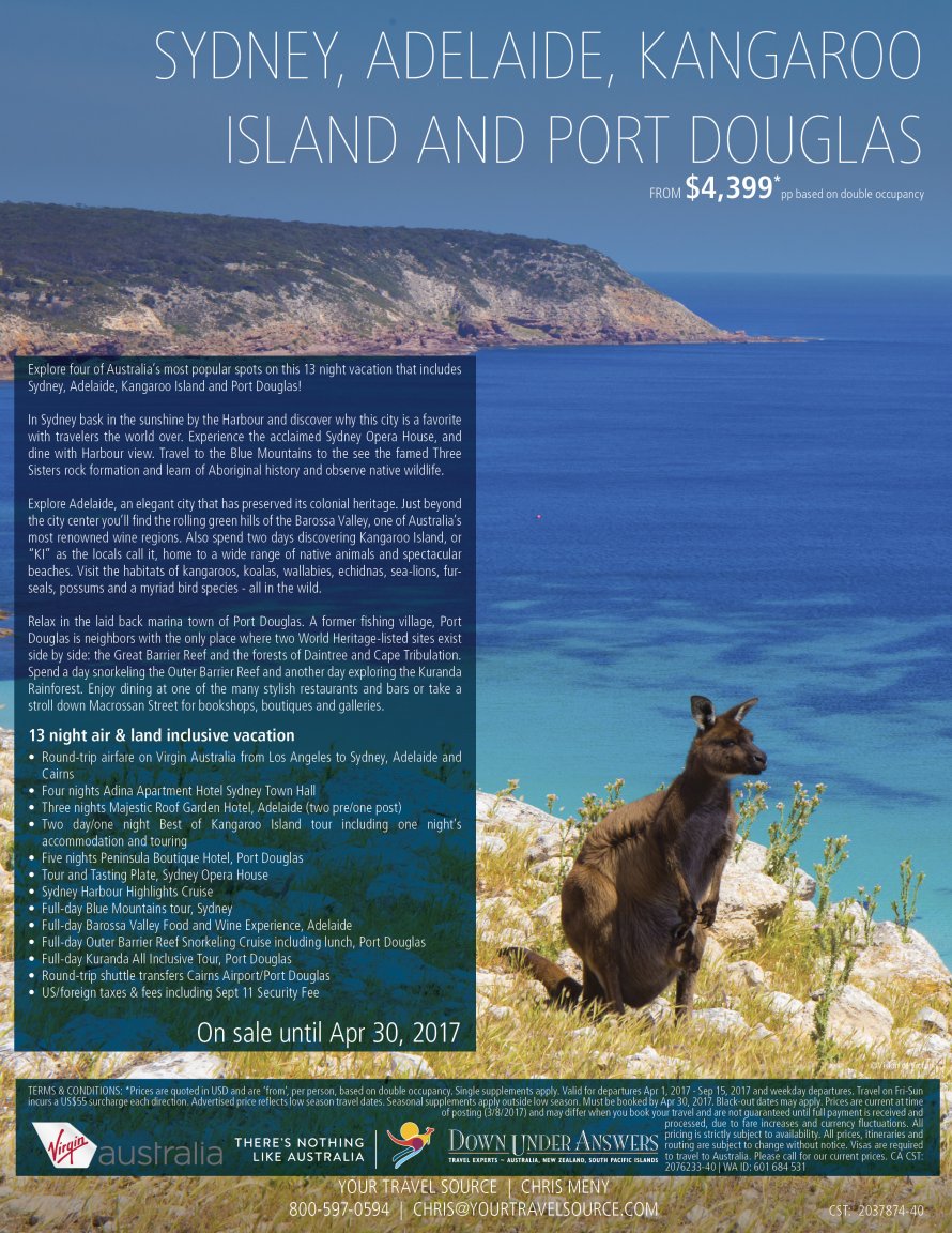 890Sydney, Adelaide, KI and Port Douglas ExApr 30 17-Your Travel Source
